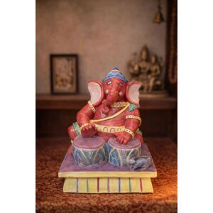 Lord Ganesha Statue Playing Drums | Hand Painted Hindu Idol Home Temple Decor